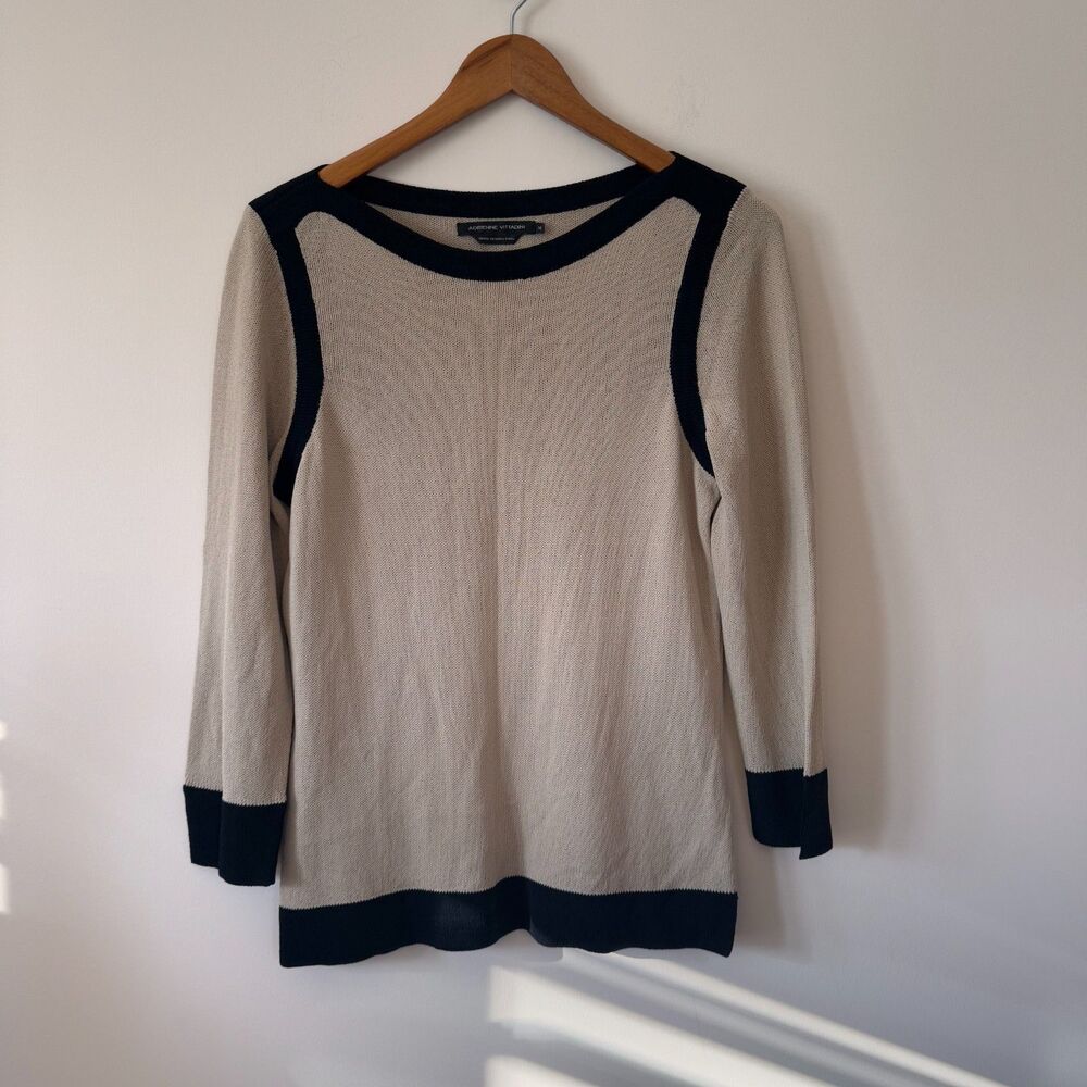 Adrienne Vittadini Black and Beige Knit Sweater Size Medium
